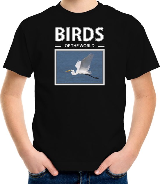 Dieren foto t-shirt Zilverreiger vogel - zwart - kinderen - birds of the world - cadeau shirt vogel liefhebber - kinderkleding / kleding 110/116