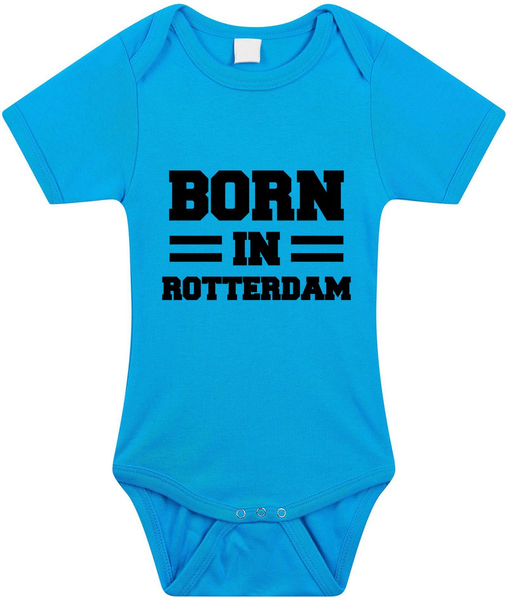 Born in Rotterdam tekst baby rompertje blauw jongens - Kraamcadeau - Rotterdam geboren cadeau 56