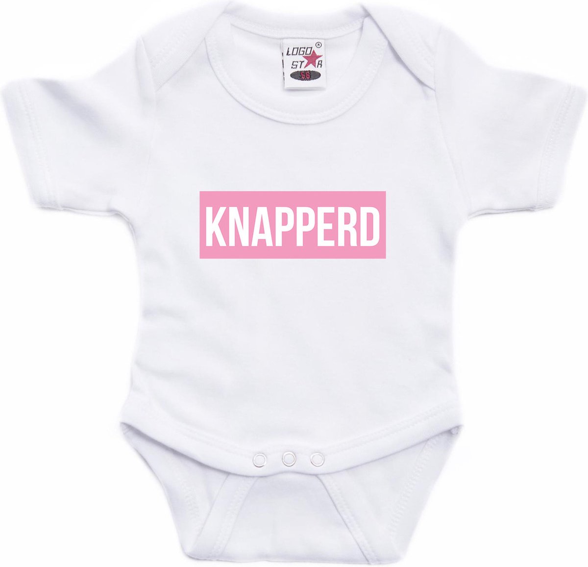 Knapperd tekst baby rompertje roze/wit meisjes - Kraamcadeau - Babykleding 68