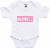 Knapperd tekst baby rompertje roze/wit meisjes - Kraamcadeau - Babykleding 68