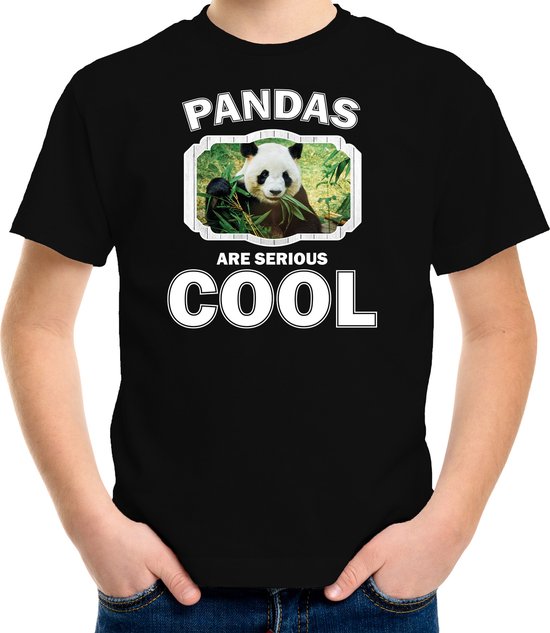 Dieren pandaberen t-shirt zwart kinderen - pandas are serious cool shirt  jongens/ meisjes - cadeau shirt panda/ pandaberen liefhebber - kinderkleding / kleding 146/152