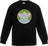 Kinder sweater zwart met vrolijke olifant print - olifanten trui - kinderkleding / kleding 152/164