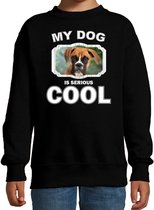 Boxer honden trui / sweater my dog is serious cool zwart - kinderen - Boxer liefhebber cadeau sweaters - kinderkleding / kleding 152/164