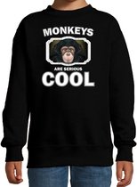 Dieren apen sweater zwart kinderen - monkeys are serious cool trui jongens/ meisjes - cadeau leuke chimpansee/ apen liefhebber - kinderkleding / kleding 170/176