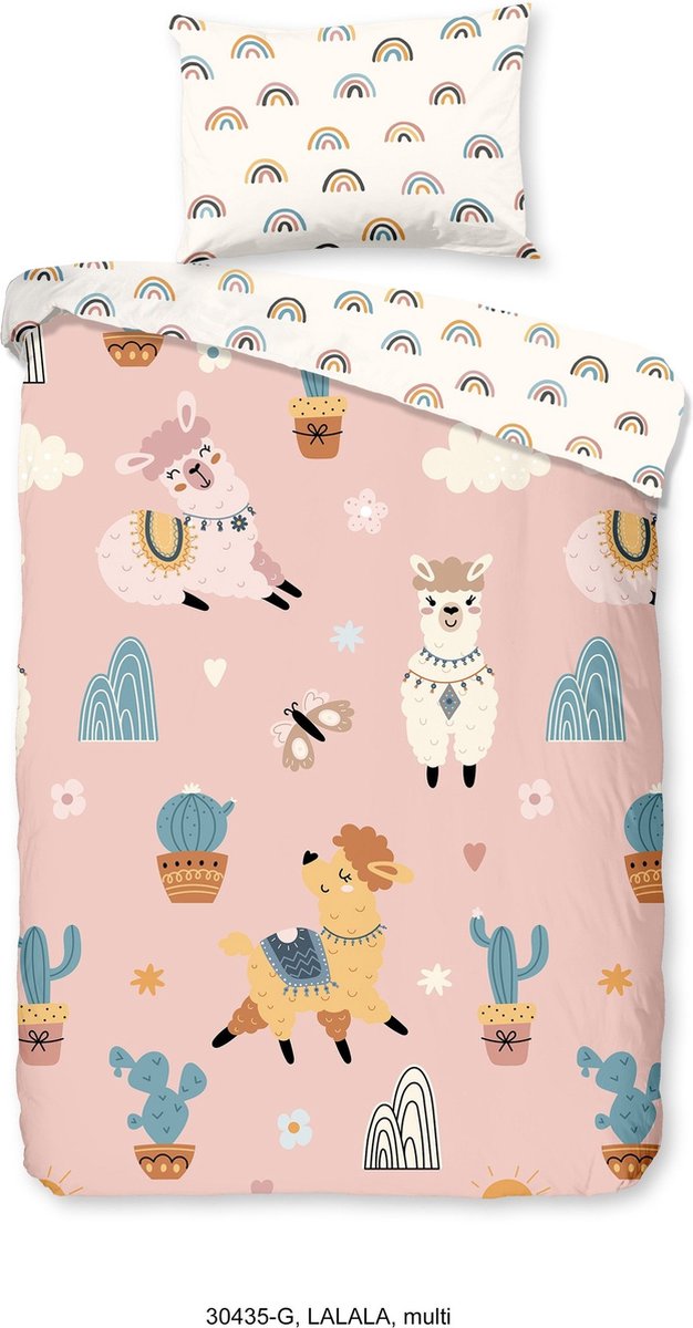 Good Morning Kinderdekbedovertrek "lama's en regenbogen" - Multi - (140x200/220 cm) - Katoen