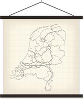 Posterhanger incl. Poster 120x120 cm - Schoolplaat - Illustratie van een oude kaart van Nederland - Textielposter - Zwarte latten