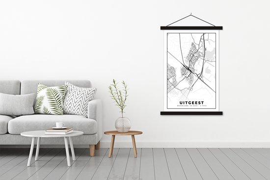 Porte-affiche avec affiche - Affiche scolaire - Carte - Uitgeest - Carte - Plan de la ville - 120x180 cm - Lattes noires