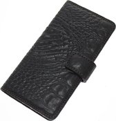 Made-NL Handgemaakte iPhone 14 book case zwart krokodillenprint robuuste hoesje