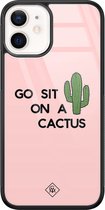 Casimoda® hoesje - Geschikt voor iPhone 12 Mini - Go Sit On A Cactus - Luxe Hard Case Zwart - Backcover telefoonhoesje - Roze