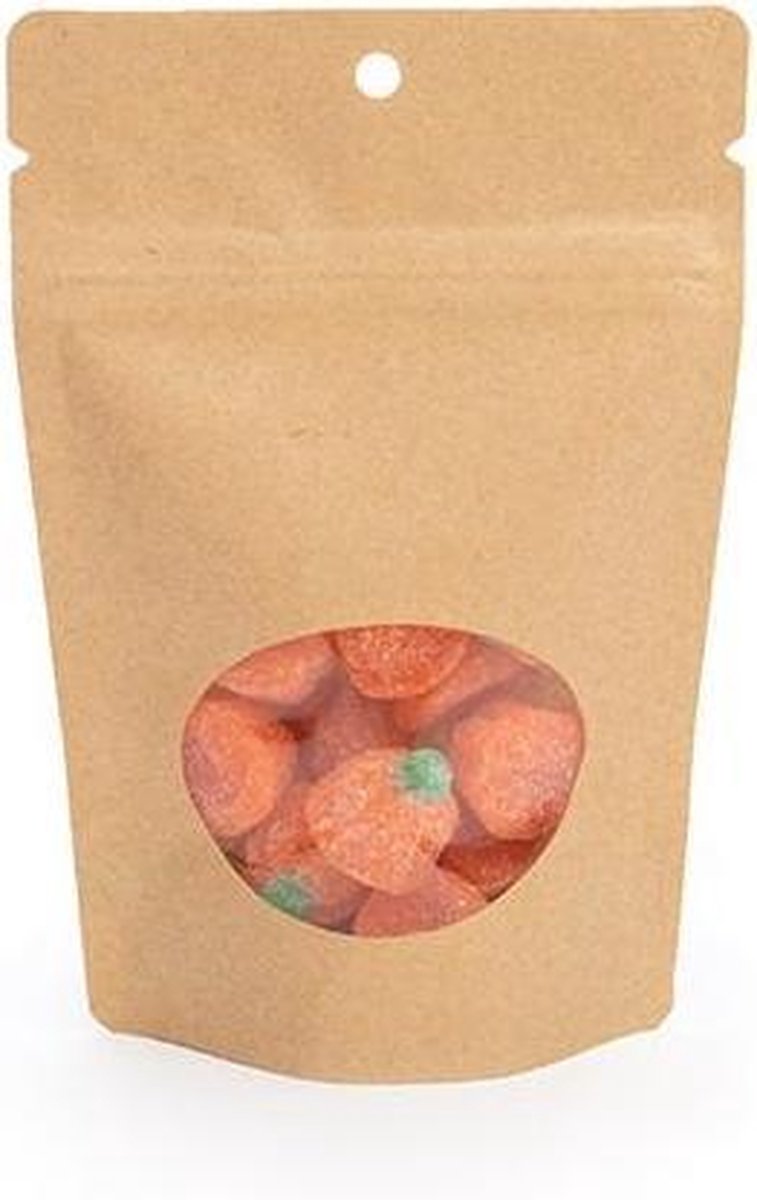 Stazakken Kraft met ovaal Venster 10x6x15cm | 57 gram met rond ophanggat (100 stuks)