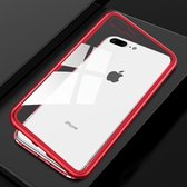 Let op type!! Ultra slanke magnetische adsorptie metalen frame gehard glas magneet flip case voor iPhone 8 plus & 7 Plus (rood)