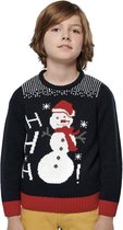 Foute gebreide kersttrui donkerblauw Sneeuwpop print voor kinderen - Winter/kerst sweater/pullover M (8/10)