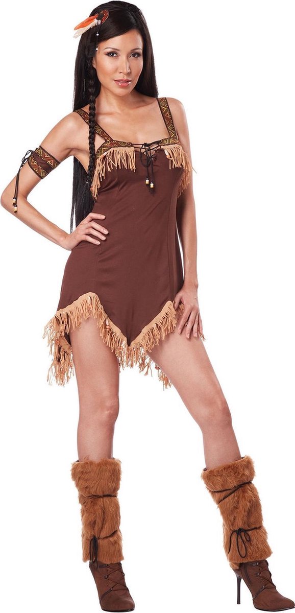 Vegaoo - Sexy bruin indianen kostuum met beige franjes voor vrouwen