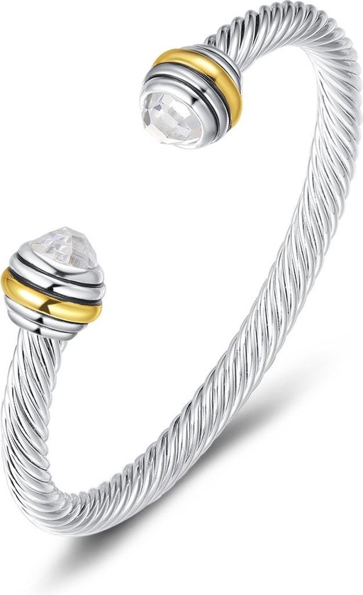 Quiges - Bracelet Jonc Ouvert - Câble torsadé avec Zircone Transparent - UNY002