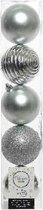 5x Zilveren kunststof kerstballen 8 cm - Mix - Onbreekbare plastic kerstballen - Kerstboomversiering zilver