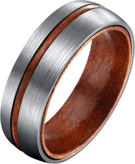 fonds Stier halsband Mendes heren ring Titanium Wood Groove 8mm-20mm | bol.com