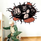 Muursticker Gorilla die door muur slaat 87 x 58cm