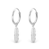 Zilveren oorringen met veertje | Feather Ear Hoops | veer oorringen dames zilver | Zilverana | Sterling 925 Silver (Echt zilver)