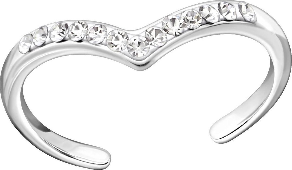 Zilveren hart teenring met steentjes | heart toe ring with crystal | Sterling 925 Silver (Echt zilver)