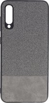 Shop4 - Samsung Galaxy A30s Hoesje - Harde Back Case Denim en Leer Grijs