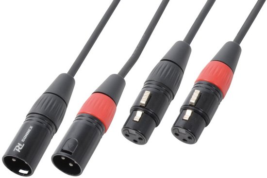 Zwarte PD Connex audiokabel met rode ringen en XLR connectoren, 1,5 meter.