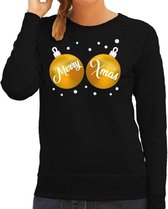 Foute kersttrui / sweater zwart met gouden Merry Xmas borsten voor dames - kerstkleding / christmas outfit XL (42)