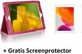 Tablet hoes geschikt voor Ipad 10.2 Inch 2019 / 2020 / 2021 - Flip Cover + Screenprotector - Magenta