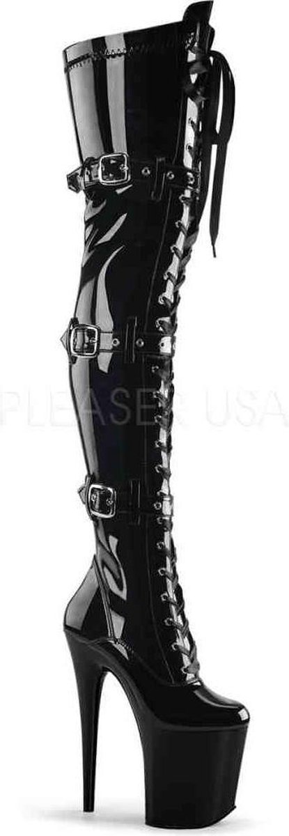 Pleaser - FLAMINGO-3028 Plateau Overknee Laarzen - Paaldans schoenen - 40 Shoes - Zwart
