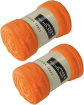 2x Fleece dekens/plaids oranje 120 x 160 cm - Woondeken - Fleecedekens