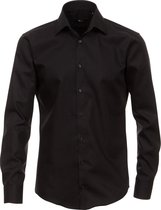 VENTI modern fit overhemd - popeline - zwart - Strijkvriendelijk - Boordmaat: 39