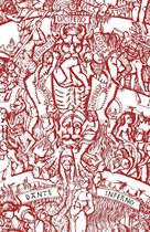 Dessin rouge intitulé "Inferno" et "Dante", représentant Lucifer avec des figures humaines et animales, des flammes et des anges.