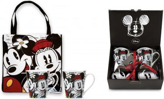 Disney Egan Cadeauset 2 Bekers met Boodschappentas Mickey & Minnie Mouse