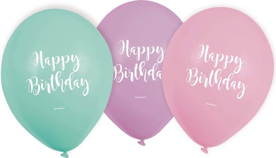 AMSCAN - 6 latex pastel happy birthday ballonnen - Decoratie > Ballonnen