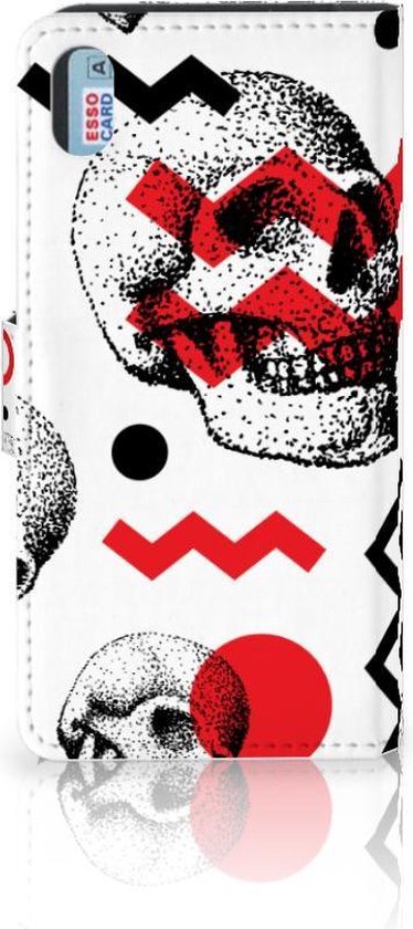 Coque Xiaomi Redmi 7A PU Cuir Premium Flip Case pour Crâne Rouge