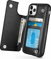 Wallet Case  geschikt voor Apple iPhone 11 Pro Max  - zwart +  Glazen Screenprotector