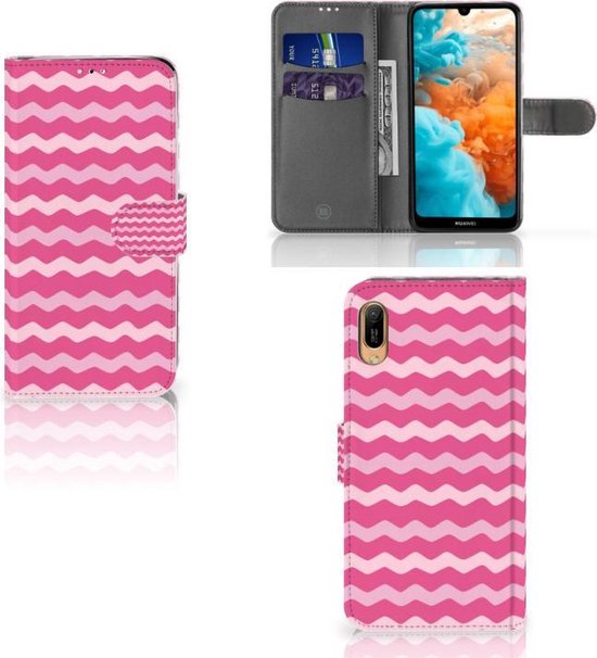 Coque de Protection pour Huawei Y6 (2019) Portefeuille Vagues Roses
