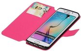 Mobieletelefoonhoesje.nl - Samsung Galaxy S6 Edge Hoesje Cross Pattern TPU Bookstyle Roze