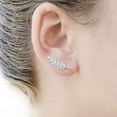 Joboly Trendy blad veer leaf oorbellen langs je oorlijn kort - Dames - Zilverkleurig
