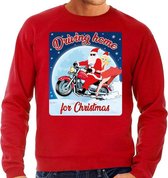 Foute Kersttrui / sweater - Driving home for christmas - motorliefhebber / motorrijder / motor fan  rood voor heren - kerstkleding / kerst outfit S (48)