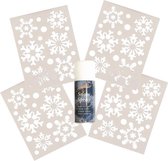 Kerst raamsjablonen 4 x sneeuwvlokken/sneeuwsterren plaatjes 30 cm met sneeuwspray - Raamdecoratie Kerst - Sneeuwspray sjabloon