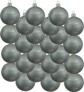 24x Mintgroene glazen kerstballen 8 cm - Glans/glanzende - Kerstboomversiering mintgroen
