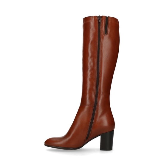 Manfield Dames Cognac hoge leren laarzen met hak Maat 37 bol