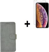 iPhone 11 Hoesje - Cover Wallet Book Case Grijs + Screenprotector Tempered Gehard Glas