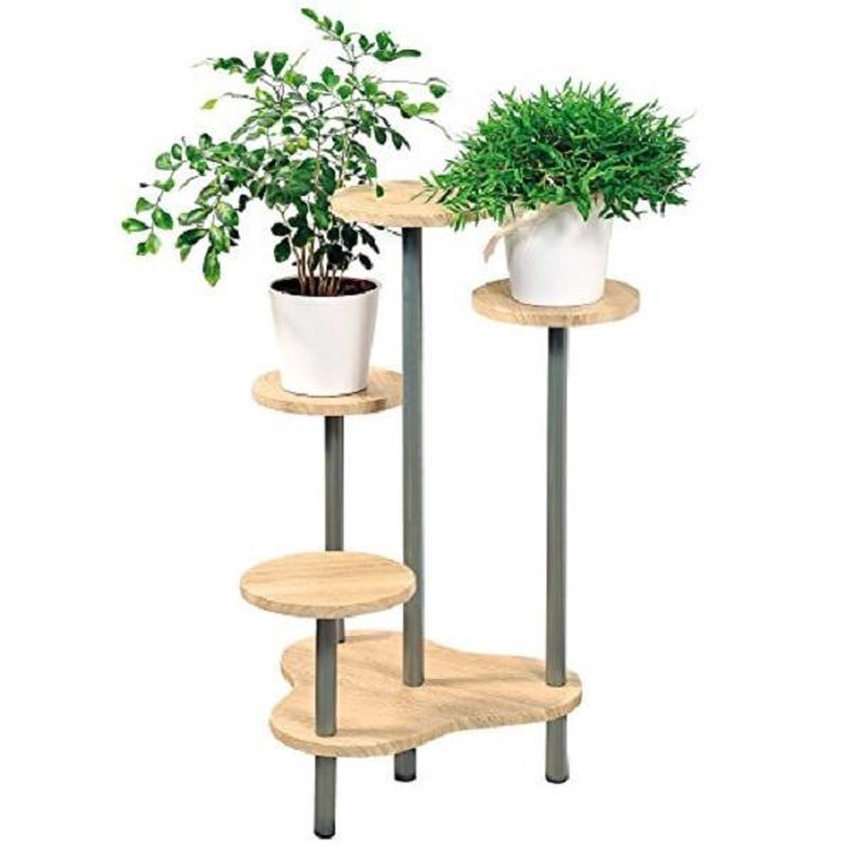 100% FSC Houten Plantenrek met 4 Etages | Planten Potten Houder voor 4 Planten | Afm. 64,5 x 46 x 72,5 cm | Kleur: HOUT LICHT BRUIN