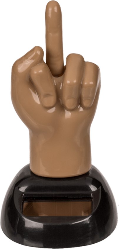 Out of the Blue Solar bewegend figuur - middelvinger - bruin - kunststof - 10 cm
