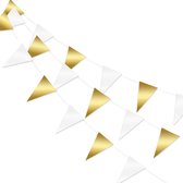 LUQ – Luxe Metallic Wit Goud Slingers – Vlaggenlijn 10 Meter - Verjaardag Slinger Versiering Feestversiering Vlaggen Decoratie