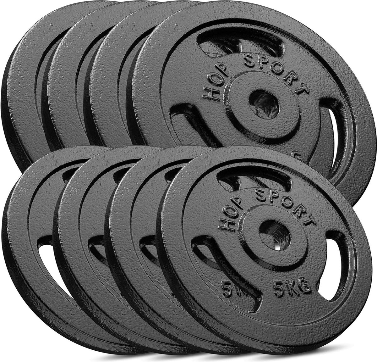 Hop-Sport – Halterschijven Set – 60 kg 4x10 kg 4x5 kg – Gietijzer met handgrepen – 31 mm boring voor standaard halterstangen