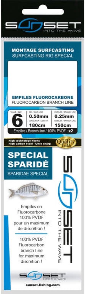 Sunset Surfcasting Rig Special Fluorocarbon Branch Line Sparidae Special 180cm (2 pcs) - Maat : Haak 4 - 0.50mm
