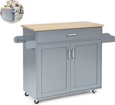 Bol.com LBB Keukeneiland - Verplaatsbaar - Keukenkast - Dressoir - Organizer - Kasten - Houten Werkblad - Lade - Grijs aanbieding