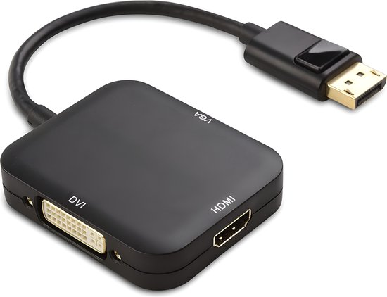 LogiLink CV0109 4K DisplayPort Naar DVI/HDMI/VGA Adapter - Zwart - Voor Laptop En Desktop - Plug & Play
